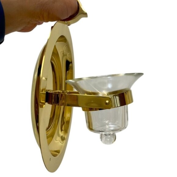 Polished Brass Chamberstick Candle Holder Wall Sconce with Glass Hurricane Shade - Picture 7 of 7